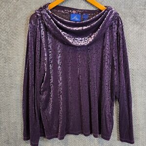 Purple Burnout Velvet Whimsigoth Damask Cowl Neck Top 2X‎ Dark Romantic Witchy
